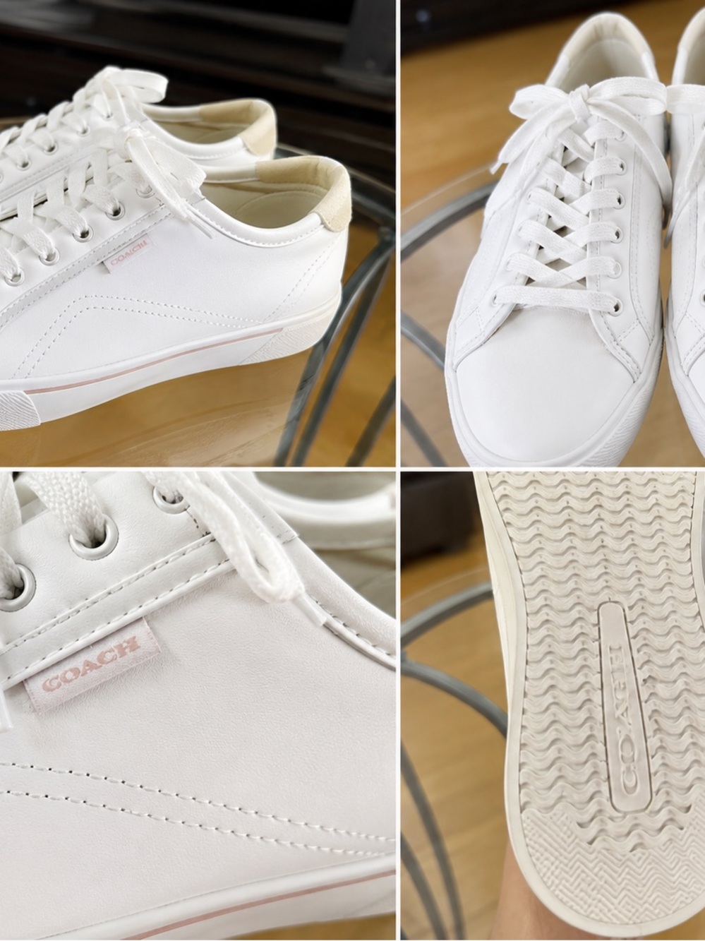Coach White Leather Sneakers with Pale Pink Logo Accents